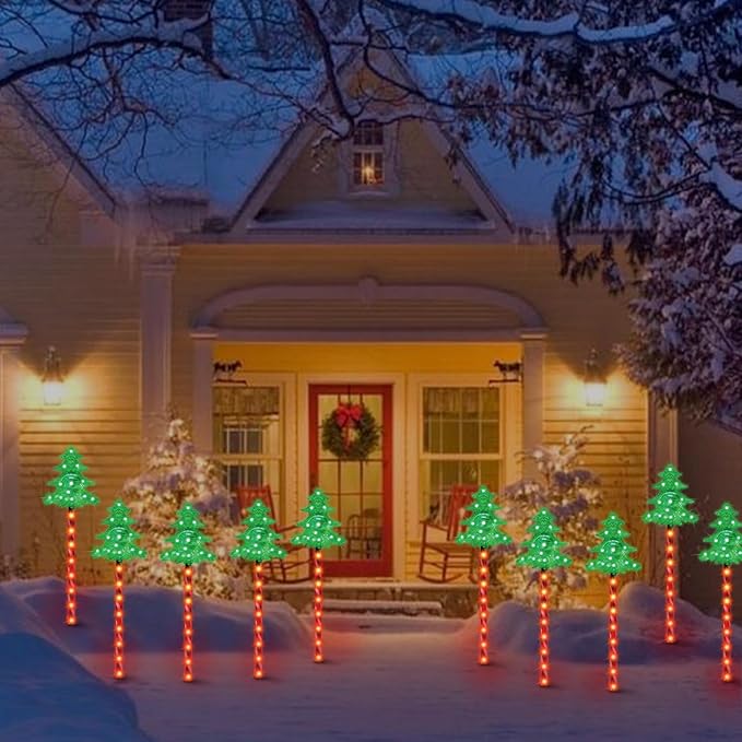 LAMPHOME Christmas Pathway Lights Outdoor, 3PCS Christmas Tree Christmas Decorations Outdoor Yard, Pathway Marker Stake Lights for Patio Ground Path Sidewalk Walkway Driveway