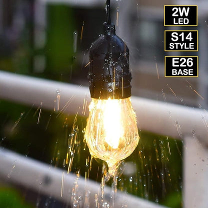 Bioluz LED Outdoor String Lights, 48' String Lights for Patio, Weatherproof with 15 Sockets with 16 Vintage LED Bulbs (1 Extra) for Porch Deck Bistro Garden Party UL Listed