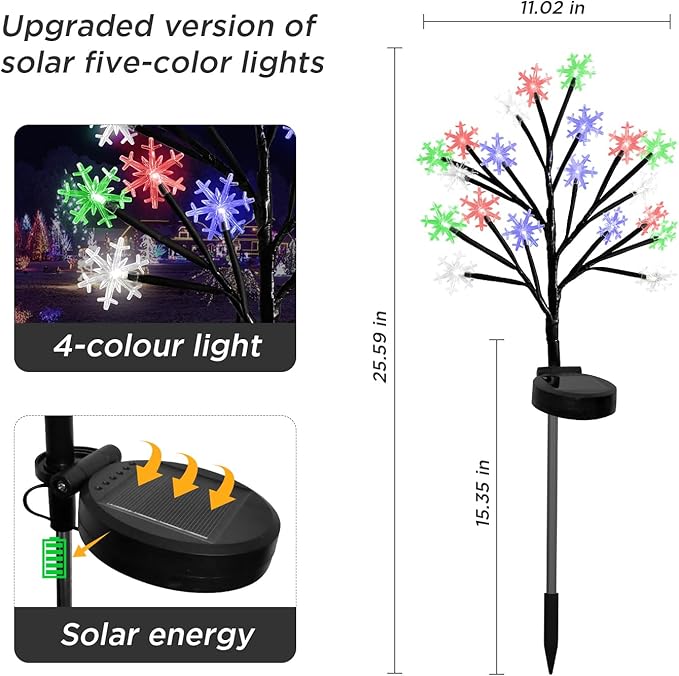 Multicolor Snowflakes Solar Pathway Lights for Christmas Decorations Outdoor - 2PACK 40LED Garden Stake Lights, Waterproof Outdoor Snowflakes Solar Christmas Lights for Garden Yard Patio Xmas Decor