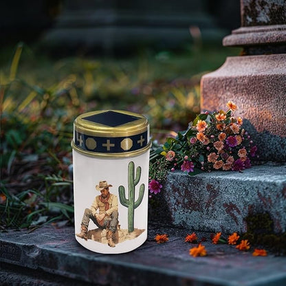 Cemetery Light Solar West Cowboy Outdoor Light Decor for Cemetery Solar Lights for Grave Waterproof Solar Garden Stake Lights for Memorial Garden, Backyard, Lawn, Pathway