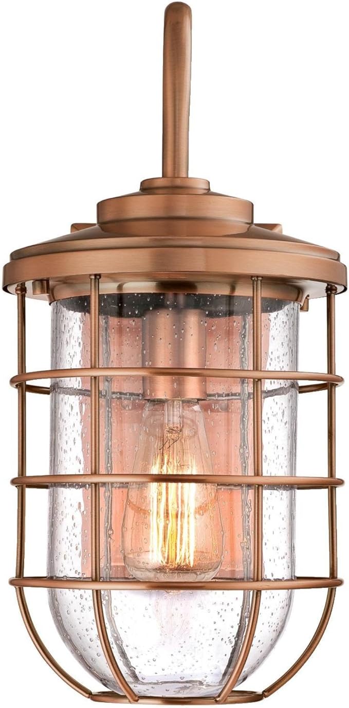 Westinghouse 6347900 Ferry One-Light Outdoor Wall Fixture, Washed Copper Finish with Clear Seeded Glass, | Lumora