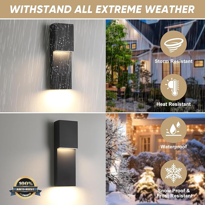 Fire Wolf Modern 16" 18W LED Outdoor Wall Sconce,Dual-Source Front Porch Light,Aluminum Modern Wall Light,3000K,Damp Environments Such as Porches,Terraces,Gardens,Indoor/Outdoor Applications