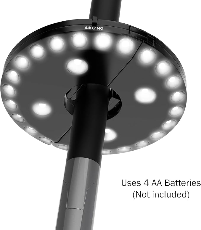 Pure Garden 50-LG1213 Patio Umbrella Cordless 28 LED Lights, 3 Brightness Modes-Battery Operated Hanging Lamp for Tents or 0.86-1.8” Diameter Poles, 0.86"-1.8", Black