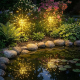 2 Pack Solar Firework Lights Outdoor - Verified 200 LED & 8 Modes - Starburst Solar Powered Garden Lights | Lumora