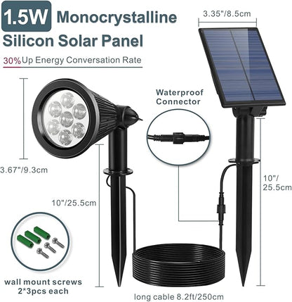Solar Spotlight Outdoor, Bright 7-LED Flag Pole Spot Light with Separate Panel Waterproof, Dusk-to-Dawn Uplight Flagpole Lights, Landscape Ground Wall Solar Lighting for Tree, House (White, 2pcs)