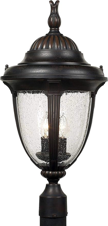 John Timberland Casa Sierra Traditional Outdoor Post Light Fixture Lantern Bronze 24 1/2" Seedy Glass for Exterior House Porch Patio Outside Deck Garage Yard Garden Driveway Home Lawn Walkway