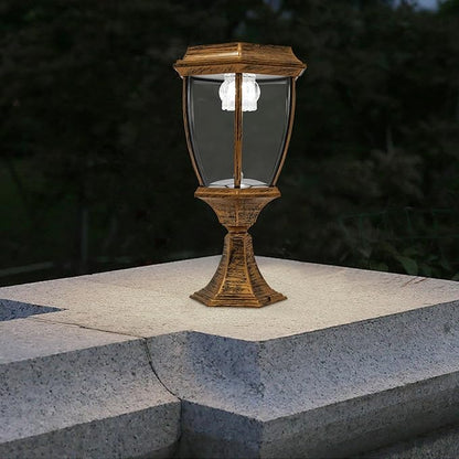 Retro Solar Powered Pillar Lights Outdoor Garden LED Lamps Bronze Aluminum Solar Lamps Waterproof LED Landscape Light Copper Fence Post Solar Lantern for Yard Patio