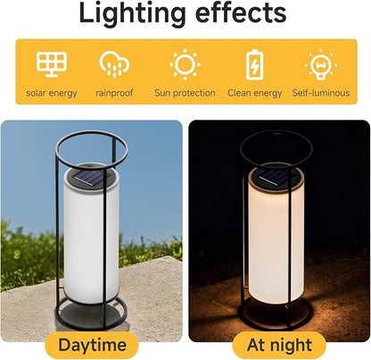HOTEAGLE Outdoor Solar Lights,14.8" H Modern Metal Cylinder Solar Powered Lantern, Waterproof Decorative Table Lamp with Warm White LED, Dusk to Dawn Auto On/Off for Garden, Patio, Yard, Path Decor