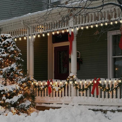 C7 LED Christmas Lights 25Ft Frosted White Outdoor String Lights with 27 Warm White LED Bulbs (2 Spare), Vintage Christmas String Lights for Garden Wedding Party Xmas Decoration