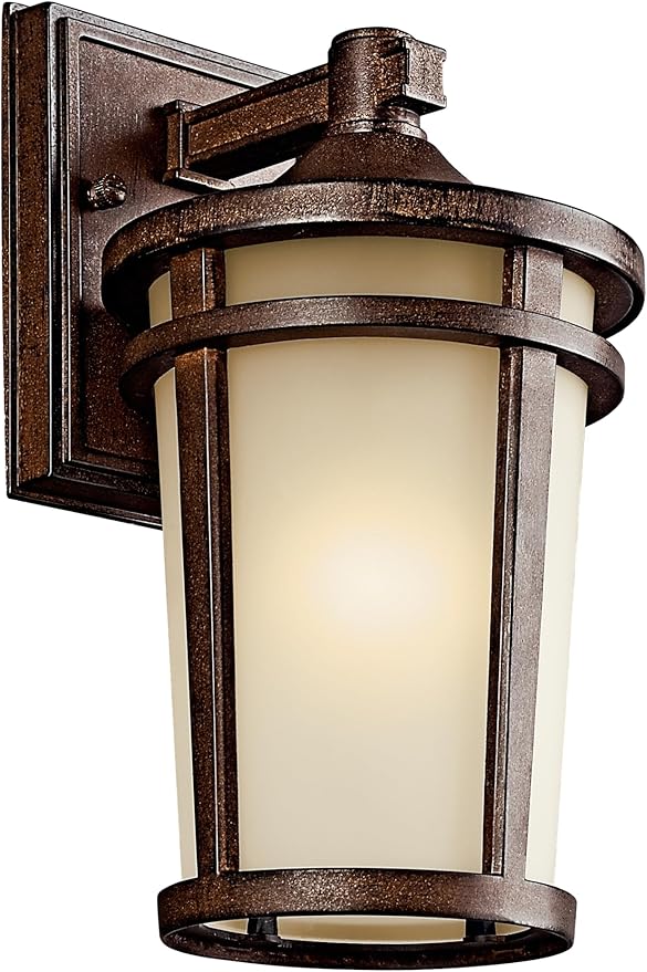 Kichler Atwood 11" Outdoor Wall Light with Light Umber Mist Glass and Brown Stone, 1-Light Exterior Wall Sconce | Lumora