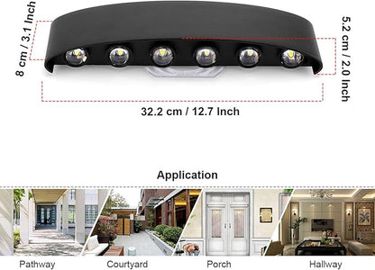 Kawell 12W Waterproof Modern Wall Light LED Wall Lamp Aluminum LED Wall Sconce Up Down Indoor Outdoor for Bedroom Bathroom Hallway Porch Corridor Hotel Doorway Garden Pathway, Black 6000K