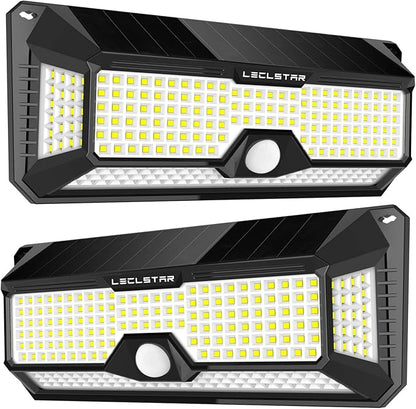 LECLSTAR Solar Outdoor Lights - 4000Lm 268 LED Security Lights with 4 Wide Angle, Motion Sensor Lights for Outside, IP65 Waterproof Solar Powered Wireless Flood Wall Lights with 3 Modes