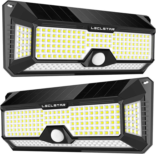LECLSTAR Solar Outdoor Lights - 4000Lm 268 LED Security Lights with 4 Wide Angle, Motion Sensor Lights for Outside, IP65 Waterproof Solar Powered Wireless Flood Wall Lights with 3 Modes