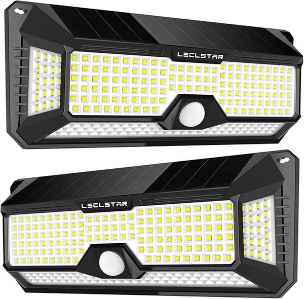 LECLSTAR Solar Outdoor Lights - 4000Lm 268 LED Security Lights with 4 Wide Angle, Motion Sensor Lights for Outside | Lumora