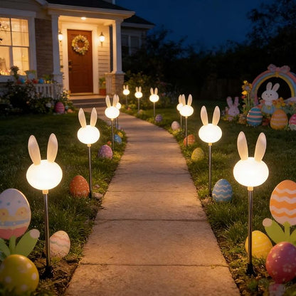 Easter Bunny Pathway Solar Lights Outdoor Easter Rabbits Solar Lights Spring Bunny Solar Yard Stake Light for Garden Patio Yard Pathway Lawn Decor