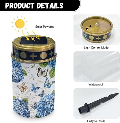 Outdoor Solar Garden Lights,Butterfly Blue Flowers Waterproof Solar Outdoor Lights,Solar Stake Lights for Cemetery Grave Garden Patio Yard Lawn Decoration
