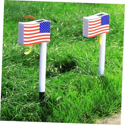 CHILDWEET Solar LED American Flag Garden Lights, 2pcs Outdoor Solar Pathway Lamps Ground Stakes for Lawn and Patio Decoration Random Color
