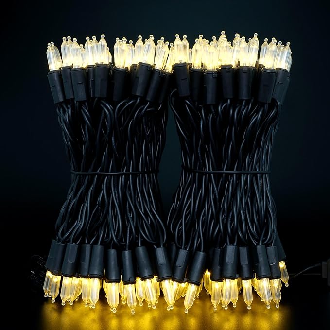 200 Count Warm White LED Christmas Lights, 66 ft Black Wire UL Certified Commercial Grade LED Halloween String Light Set (Warm White)