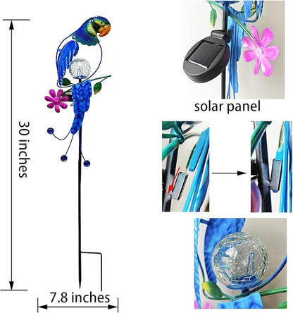 SmilingTown Solar Parrot Stake Lights Crackle Glass Globe Landscape Lamps Antique Metal Waterproof Decorative Light for Outdoor Pathway Lawn Patio Yard Warm White