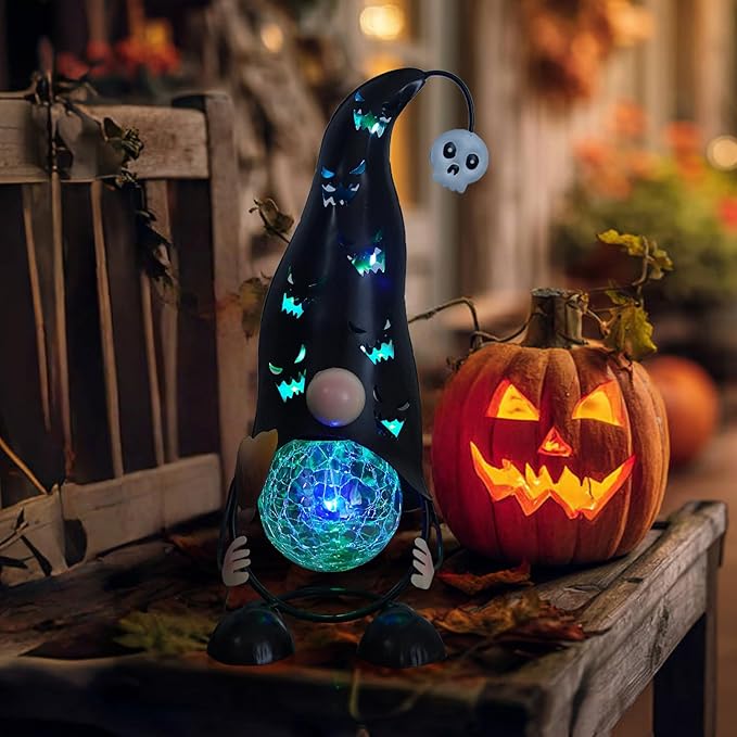 Halloween Decorations Outdoor Solar Lights Gnome, Color Changing LED Lights with Jack-O-Lantern Hollowed-Out Hat | Lumora