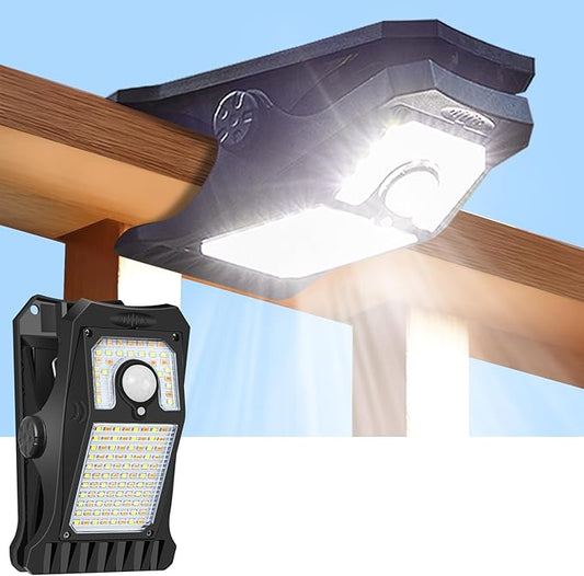 Solar Motion Sensor Lights Outdoor, Clip on Solar Lights Outdoor Waterproof, High Bright Solar Powered Security Lights for Outside Fence Chain Link Camping (1, 118 LED)