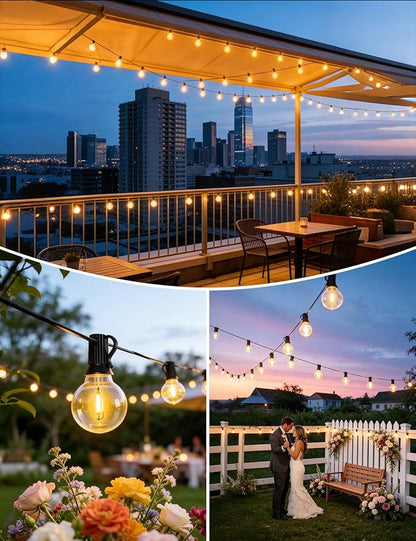 Brightever G40 Solar String Lights Outdoor with Remote, 200FT 72+2 LED Shatterproof Bulbs, Dimmable & Timable, 3 Lighting Modes, Waterproof Solar Power Outdoor Lights for Patio, Market, Wedding