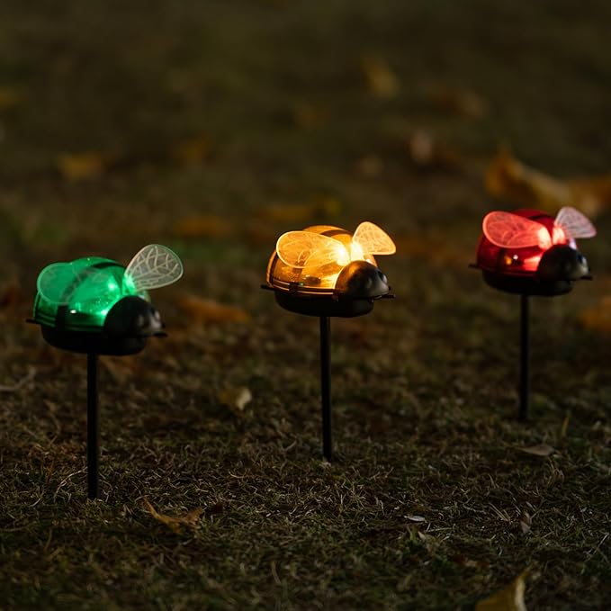 Solar Lights for Outside 3 Pack Solar Garden Bee Stakes Outdoor Lights for Yard Patio Decor