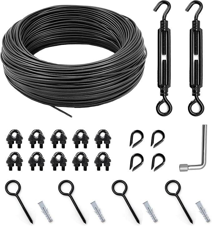 String Light Hanging Kit Outdoor, Full Black Globe String Lights Suspension Kit w/ 50FT PVC Coated Steel Cable & | Lumora