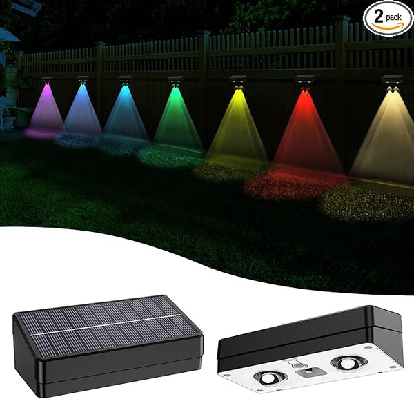 Fence Lights Solar Powered 2 Pack, RGB Fence Solar Lights Outdoor Waterproof Led, 12 Modes Color Changing Outside | Lumora