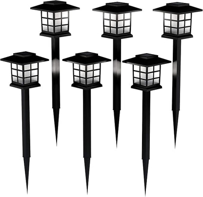 Solar Pathway Coach Lights - Set of 6 Water-Resistant Outdoor Stake Lighting for Garden, Landscape, Patio, Garden, and Walkway by Pure Garden (Black)