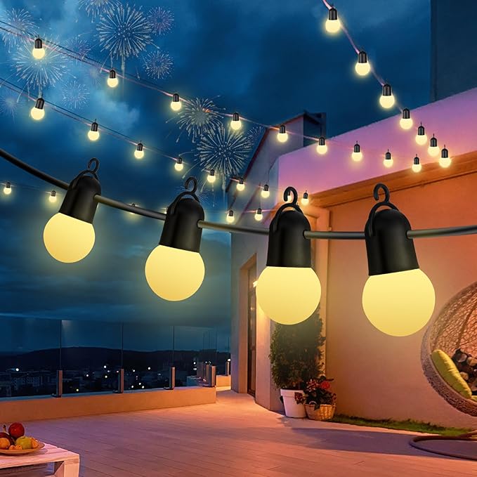 12FT Warm White LED Outdoor String Lights, Waterproof Dew Table Lamps, shatterproof Spherical Bulbs, Porch | Lumora