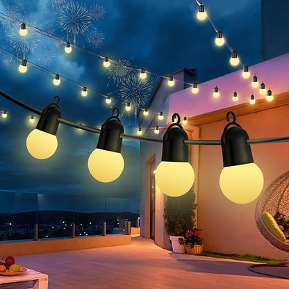 12FT Warm White LED Outdoor String Lights, Waterproof Dew Table Lamps, shatterproof Spherical Bulbs, Porch, Backyard, Holidays, Garden, Christmas, Halloween