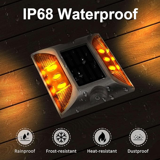 Aolyty Solar Driveway Dock Lights, IP68 Waterproof Solar Deck Light Outdoor Warning Step Lights Reflective Road Marker for Sidewalk Stair Garden Pathway Walkway (2 Pack, Red)