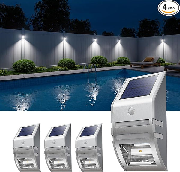 4 Pack Solar Wall Lights, Stainless Steels Outdoor Waterproof Motion Sensor Modern Metal Lamps for Fence, Deck | Lumora