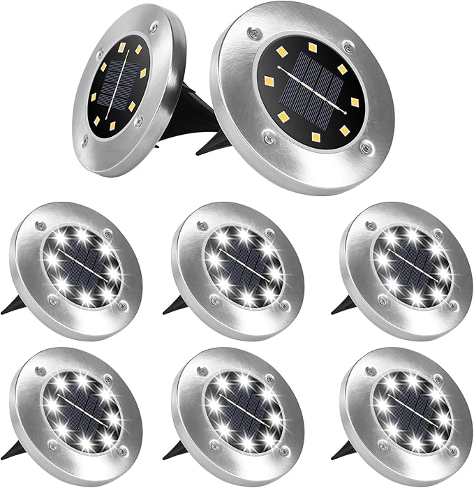 Solar Lights - 8 Pack Outdoor Waterproof, Solar Powered Deck & Landscape Lights for Outside Patio, Pathway, Yard, Lawn, Driveway, Deck, Step, Walkway (Cold)