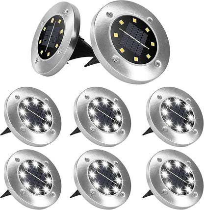 Solar Lights - 8 Pack Outdoor Waterproof, Solar Powered Deck & Landscape Lights for Outside Patio, Pathway, Yard, Lawn, Driveway, Deck, Step, Walkway (Cold)