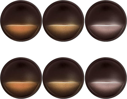 LED Low Voltage Deck Lights Outdoor Waterproof,6-Pack 3CCT Deck Lighting Fixtures Landscape Step,3W,12V-24V AC/DC Die-cast Aluminum Housing Fence Lamp Wired 2700K/3500K/5000K (Brown)