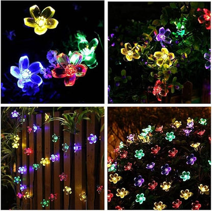 Outdoor Flower String Lights, 33ft Black Wire Fairy Lights with 100 LED Lighted Cherry Blossom for Indoor/Outdoor Backyard, Patio, Garden, Party, Christmas Decoration (Black Wire-Multicolored)