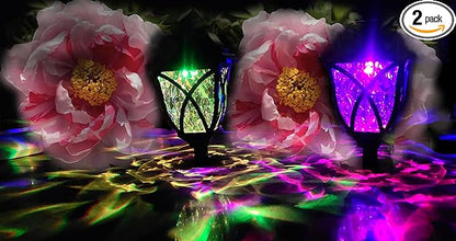 Solar Lights Outdoor Waterproof, 2Pack LED Solar Garden Lights, Outdoor Decorations, Garden Decor for Yard, Patio, Landscape, Planter, Walkway ，Upgrade(Colorful)