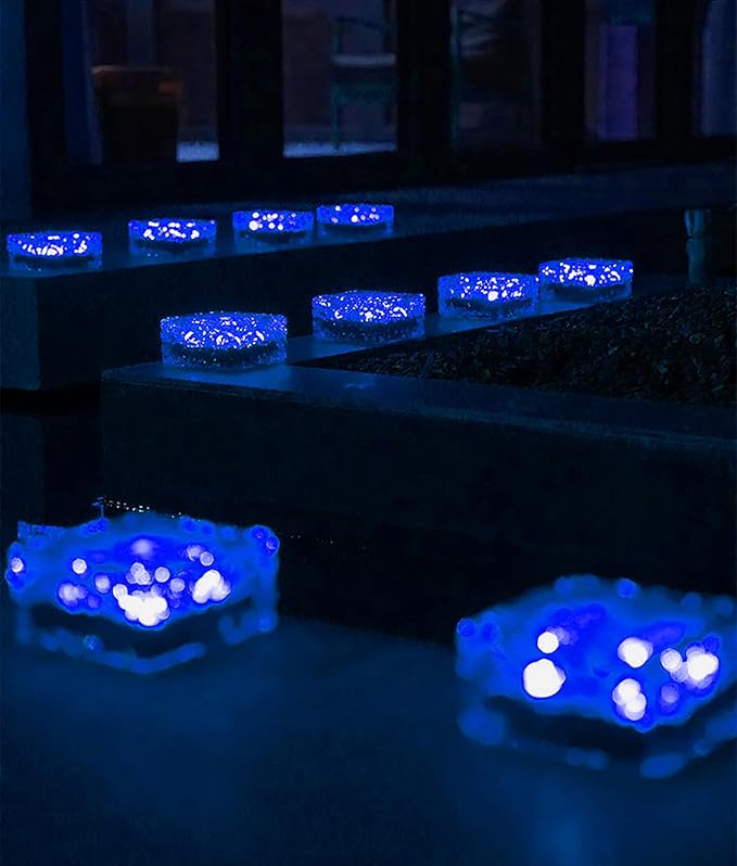 keeda Solar Brick Lights Waterproof Solar Path Ice Cube Lights Outdoor LED Decorative Ice Block Floor Tile Lights for Garden, Pathway, Patio, Walkway (Blue, Pack of 4)