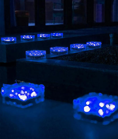 keeda Solar Brick Lights Waterproof Solar Path Ice Cube Lights Outdoor LED Decorative Ice Block Floor Tile Lights for Garden, Pathway, Patio, Walkway (Blue, Pack of 4)