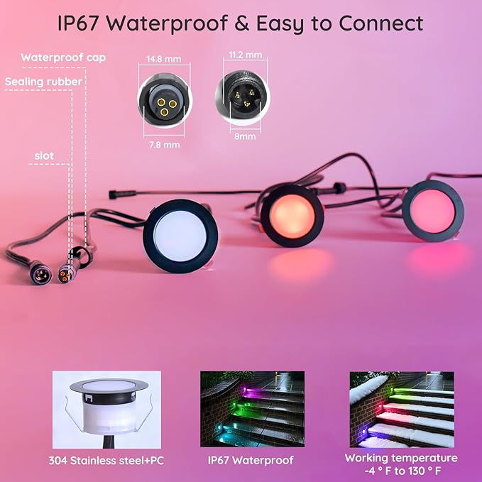 LED Deck Lights Kit, 50 Pack 1.77" RGBW+IC Multicolor Dynamic Low Voltage Recessed Landscape Lights, IP67 | Lumora