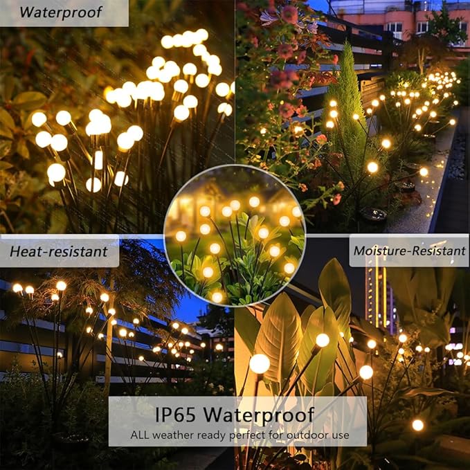 2 Pack 16LED Solar Swaying Lights Outdoor, Warm White, Waterproof, Firefly Lights for Patio Garden Porch Pathway