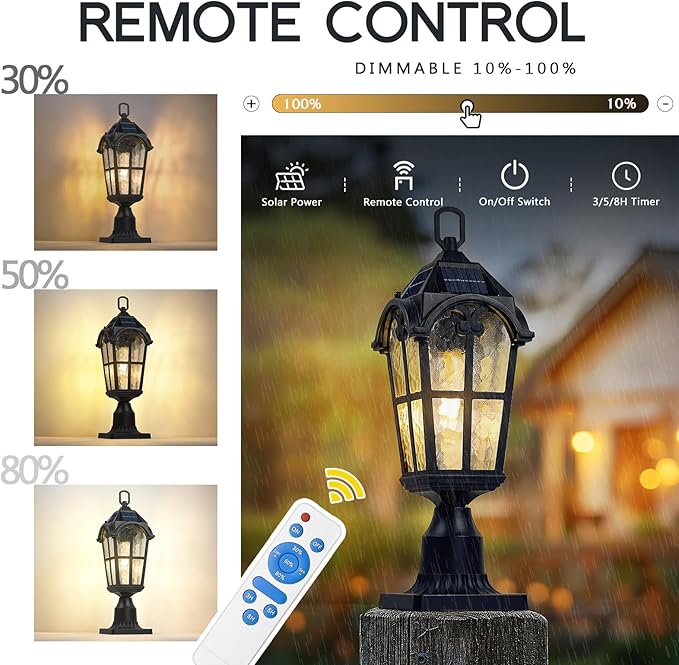 Emliviar 19" Portable Solar Post Light for Patio and Camping, Table Lamp with Pier Mount Base in Black Finish | Lumora