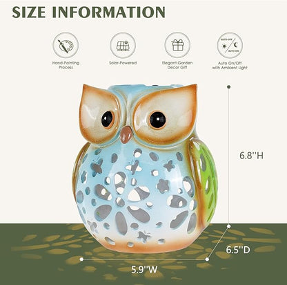 Solar Owl Garden Statue Resin Outdoor Decor Solar Lantern Light for Patio, Lawn, or Yard Decorative Lighting Gift for Women, Kids, Birthday, Graduation