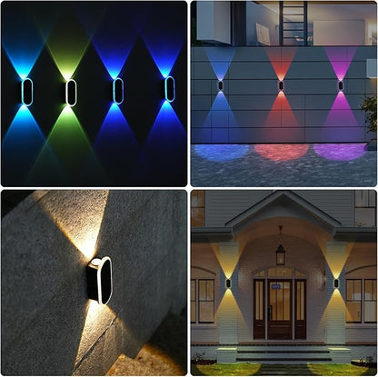 Solar Fence Lights - RGB & Warm White, LED Christmas Solar Lights Outdoor Waterproof 8 Colors,2 Lens Top and Bottom Lighting for Outdoor/Patio/Wall/Fence Pack of 2