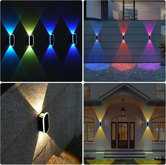 Solar Fence Lights - RGB & Warm White, LED Christmas Solar Lights Outdoor Waterproof 8 Colors,2 Lens Top and Bottom Lighting for Outdoor/Patio/Wall/Fence Pack of 2