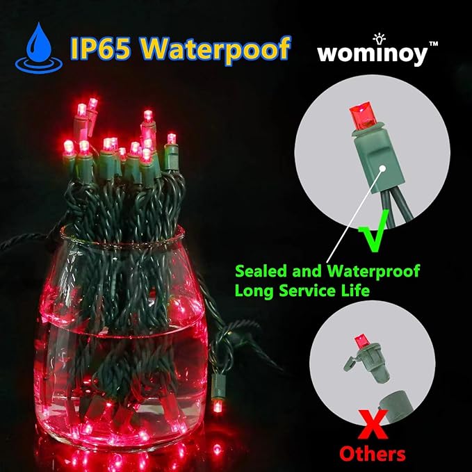 50ft 100 Counts Red LED Christmas Lights Outdoor- Commercial Grade Outdoor Waterproof, Red Halloween Lights 5mm Wide Angle Green Wire, Xmas Lights, IP:65, UL