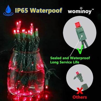 50ft 100 Counts Red LED Christmas Lights Outdoor- Commercial Grade Outdoor Waterproof, Red Halloween Lights 5mm Wide Angle Green Wire, Xmas Lights, IP:65, UL