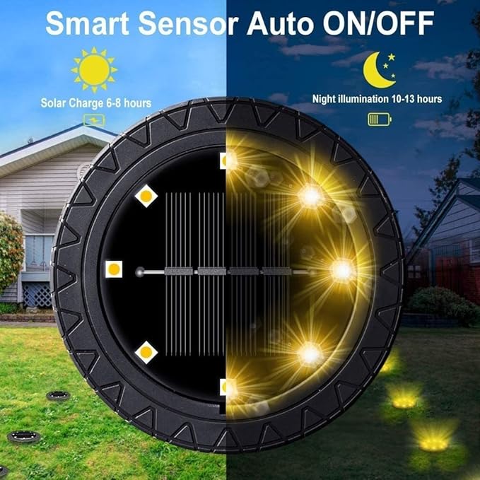 QUQUQ Solar Pathway Lights Solar Powered Ground Lights Waterproof Outdoor LED Disk for Garden Yard Patio Decor(12 Pack)